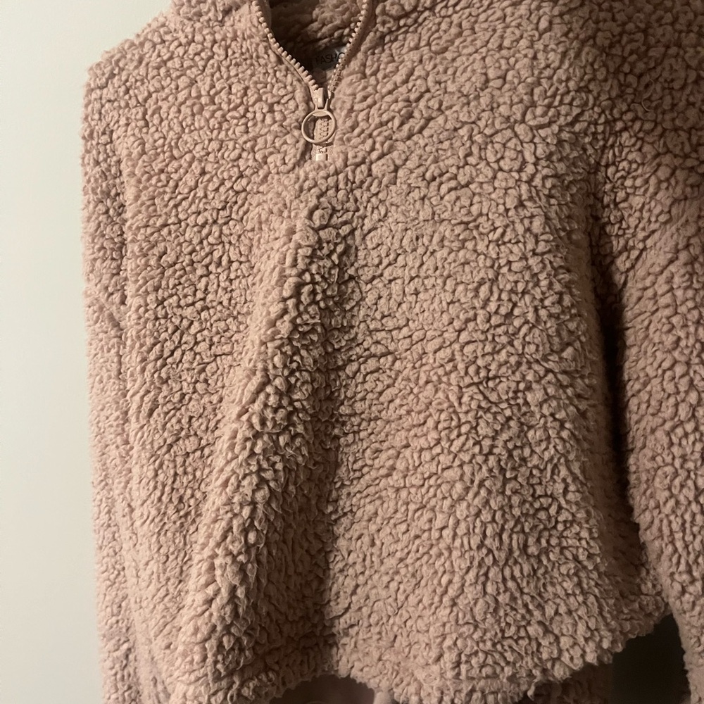 Fashion Nova Plush Teddy Jacket in Beige